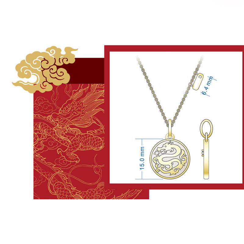 Buddha Stones 925 Sterling Silver Tridacna Stone Year of the Dragon Fu Character Luck Strength Necklace Pendant