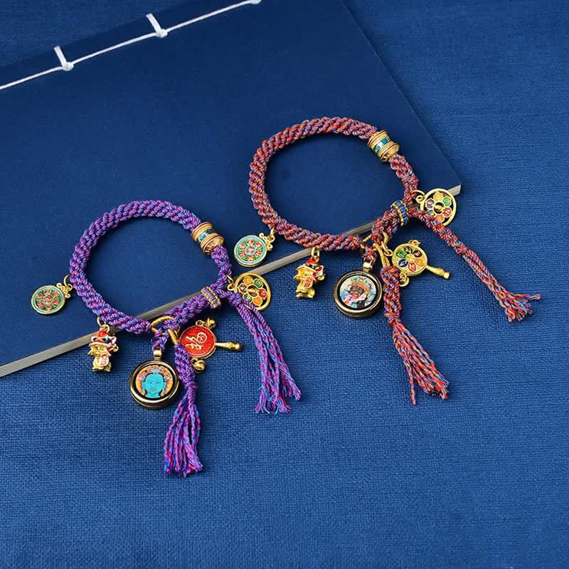 Fortune Jewel Tibetan Green Tara Zakiram Goddess of Wealth Thangka Luck Braid String Bracelet