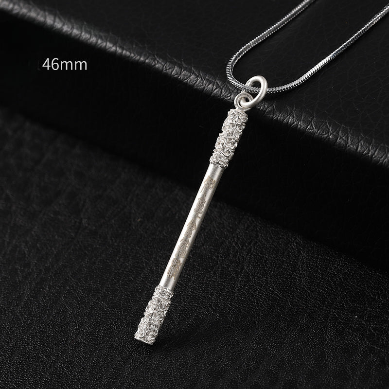 S999 Sterling Silver Sun Wukong Golden Cudgel Necklace Monkey King Pendent for Couples