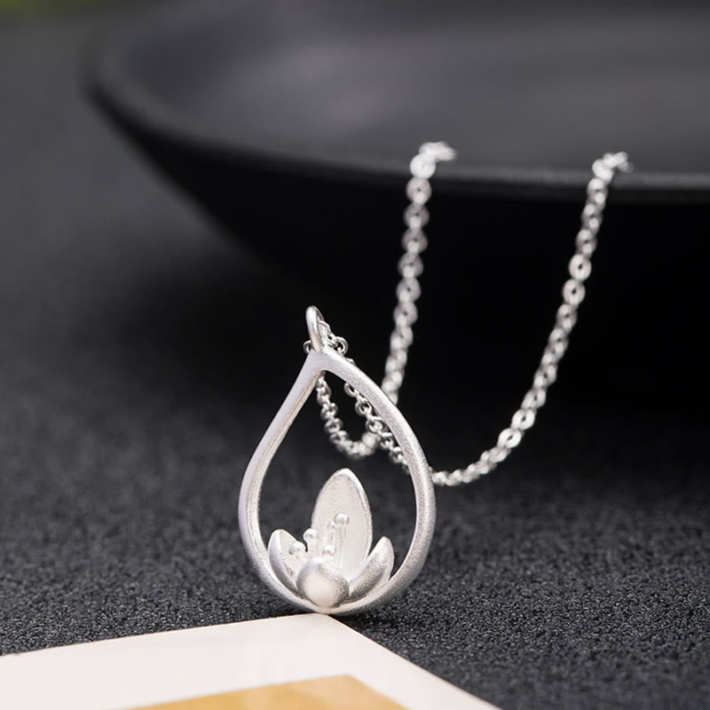 Fortune Jewel 925 Sterling Silver Lotus Flower Floral Enlightenment Necklace Pendant Fortune Jewel