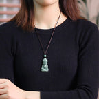 Fortune Jewel Natural Jade Meditation Buddha Amulet Serenity Necklace Pendant Fortune Jewel