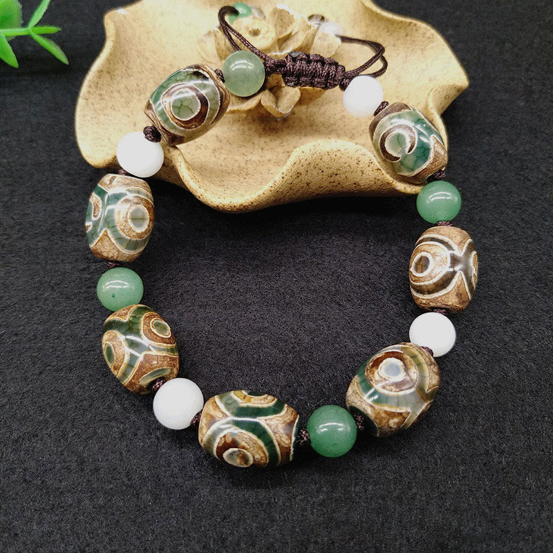 Fortune Jewel Tibetan Three-eyed Dzi Bead Luck Protection Braided Bracelet