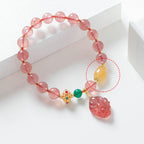 Fortune Jewel Natural Strawberry Quartz Nine Tailed Fox Healing Bracelet