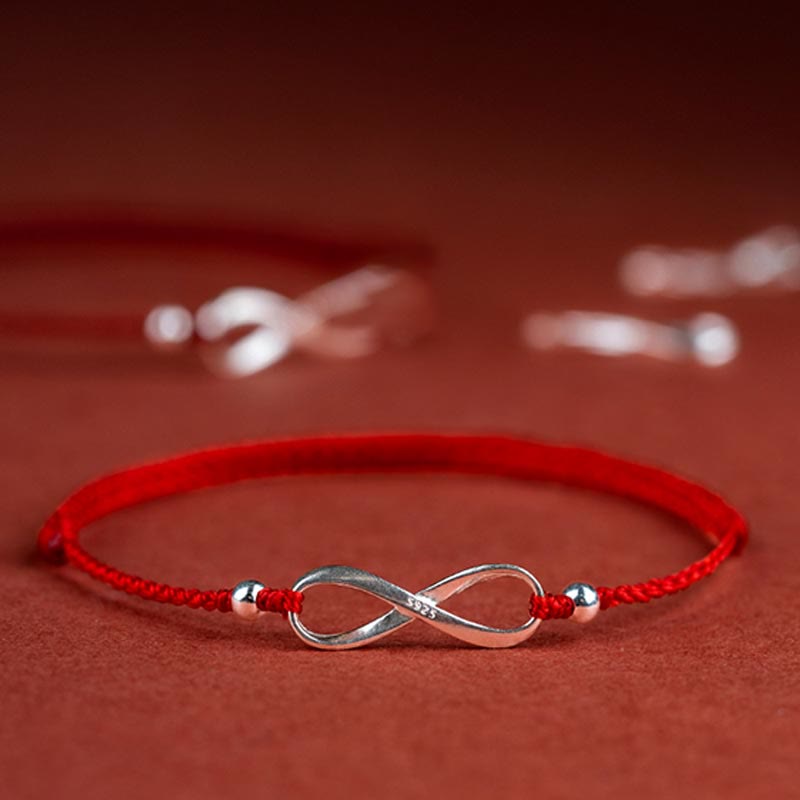 Fortune Jewel 925 Sterling Silver Endless Knot Protection Luck Red String Bracelet Anklet