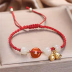 Fortune Jewel Red Agate Peace Buckle Jade Lotus Healing Braided Bracelet