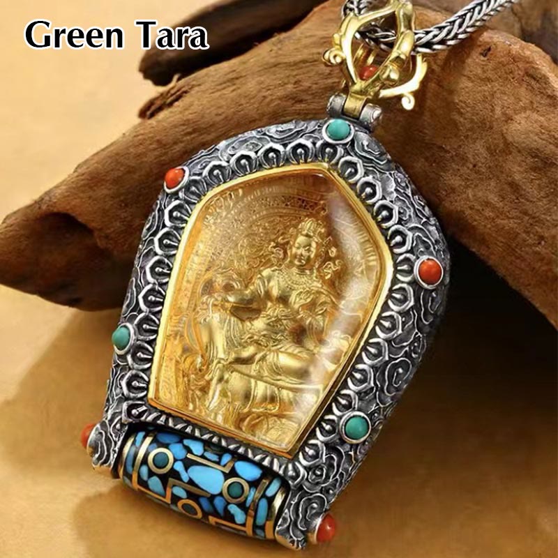 Fortune Jewel Tibet Chinese Zodiac Natal Buddha Thangka Prosperity Rotatable Dzi Bead Necklace Pendant Fortune Jewel