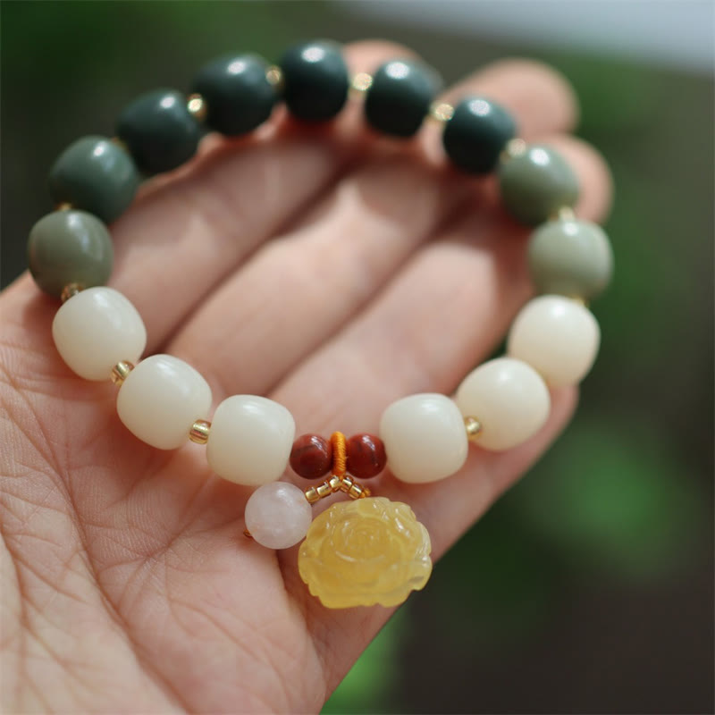 Fortune Jewel Gradient Bodhi Seed Amber Lotus Peace Bracelet