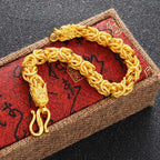 Fortune Jewel 24k Gold Plated Double Headed Dragon Protection Bracelet Fortune Jewel
