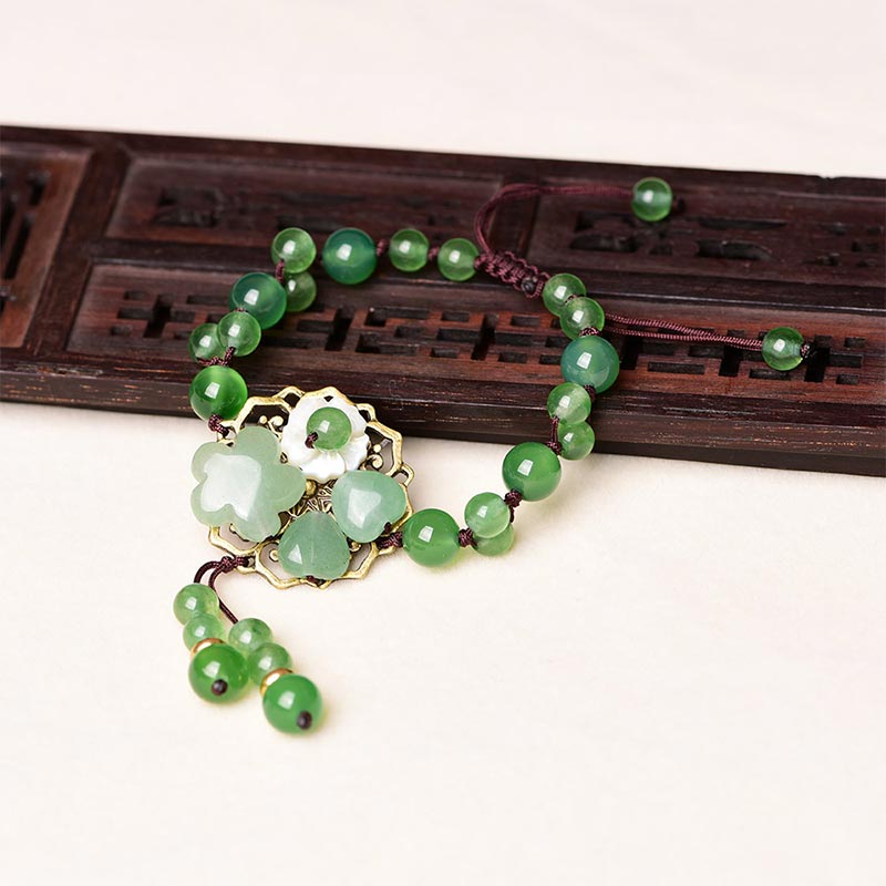 Fortune Jewel Natural Green Jade Luck Dangling Flower Bracelet