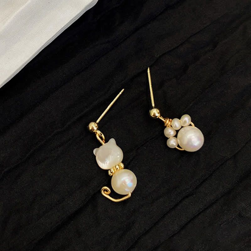 Fortune Jewel Cute Cat Paw Pearl Wisdom Stud Drop Earrings