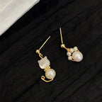 Fortune Jewel Cute Cat Paw Pearl Wisdom Stud Drop Earrings