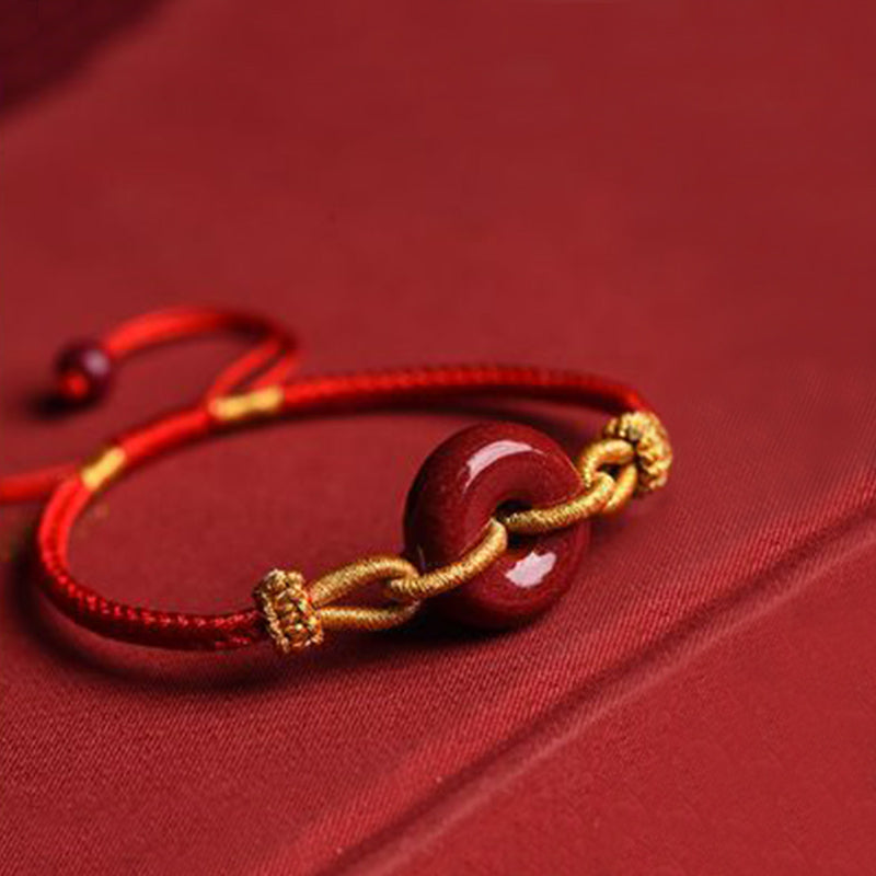 Fortune Jewel Handmade Cinnabar Peace Buckle Blessing Braided Rope Bracelet