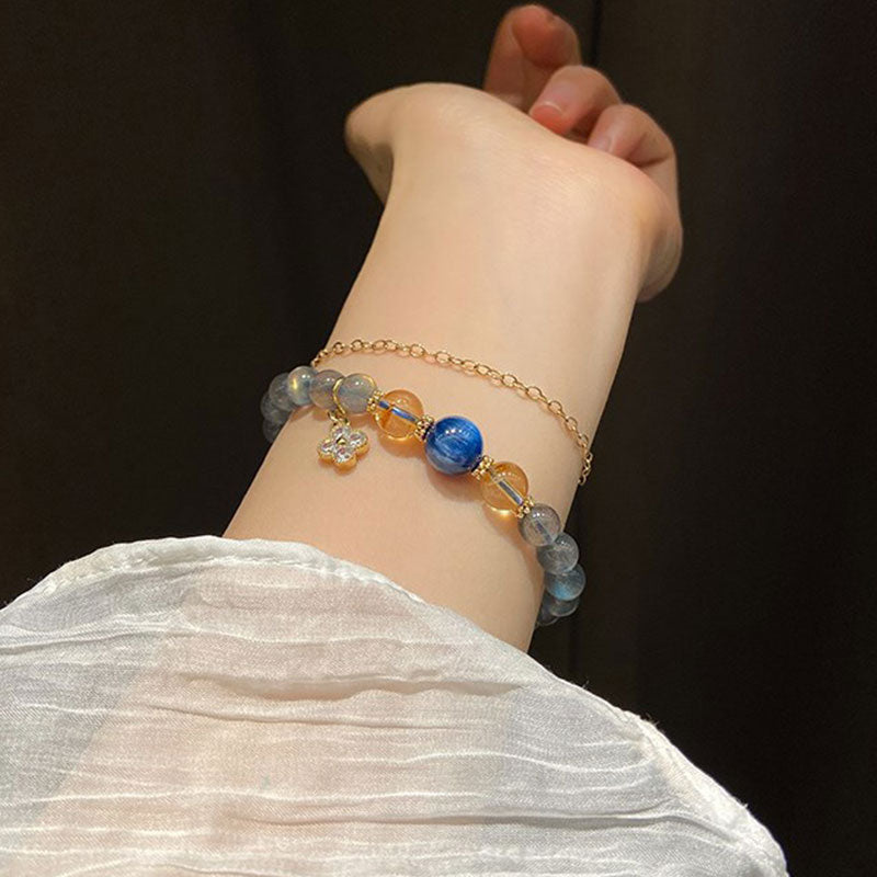 Fortune Jewel Natural Moonstone Flower Chram Healing Beads Bracelet