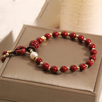 Fortune Jewel Natural Cinnabar Peace Buckle Copper Coin Charm Blessing Bracelet
