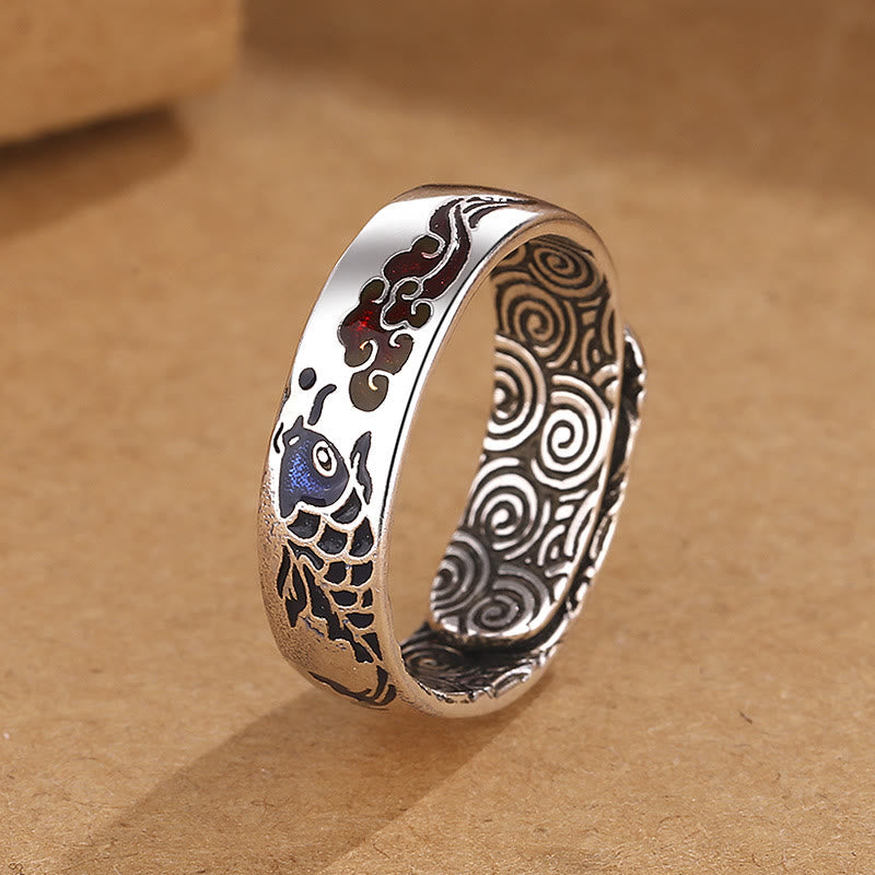 Fortune Jewel Koi Fish Auspicious Cloud Design Luck Wealth Ring