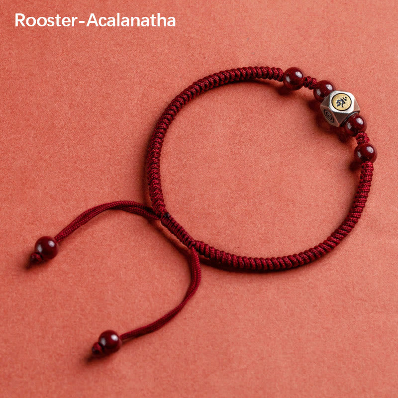 Fortune Jewel 925 Sterling Silver Chinese Zodiac Natal Buddha Cinnabar Calm Bracelet