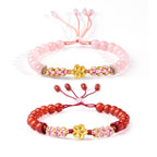 Fortune Jewel 999 Sterling Silver Natural Red Agate Pink Crystal Cherry blossom Bracelet
