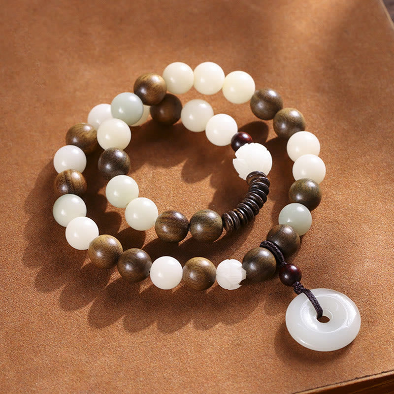 Fortune Jewel Bodhi Seed Green Sandalwood Lotus Peace Buckle Harmony Double Wrap Bracelet