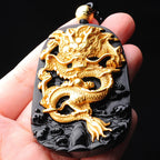 Fortune Jewel 18k Gold-plated Dragon Obsidian Lucky Pendant Necklace
