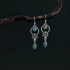 Fortune Jewel 925 Sterling Silver Vintage Turquoise Waterdrop Pattern Balance Drop Dangle Earrings