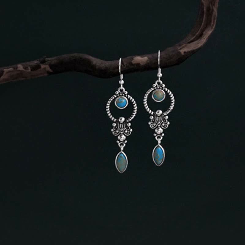 Fortune Jewel 925 Sterling Silver Vintage Turquoise Waterdrop Pattern Balance Drop Dangle Earrings
