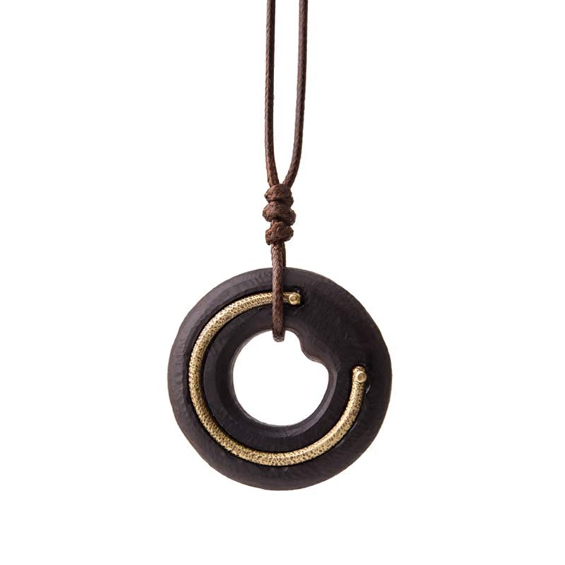 Fortune Jewel Zen Circle Ebony Wood Peace Calm Necklace Pendant Fortune Jewel