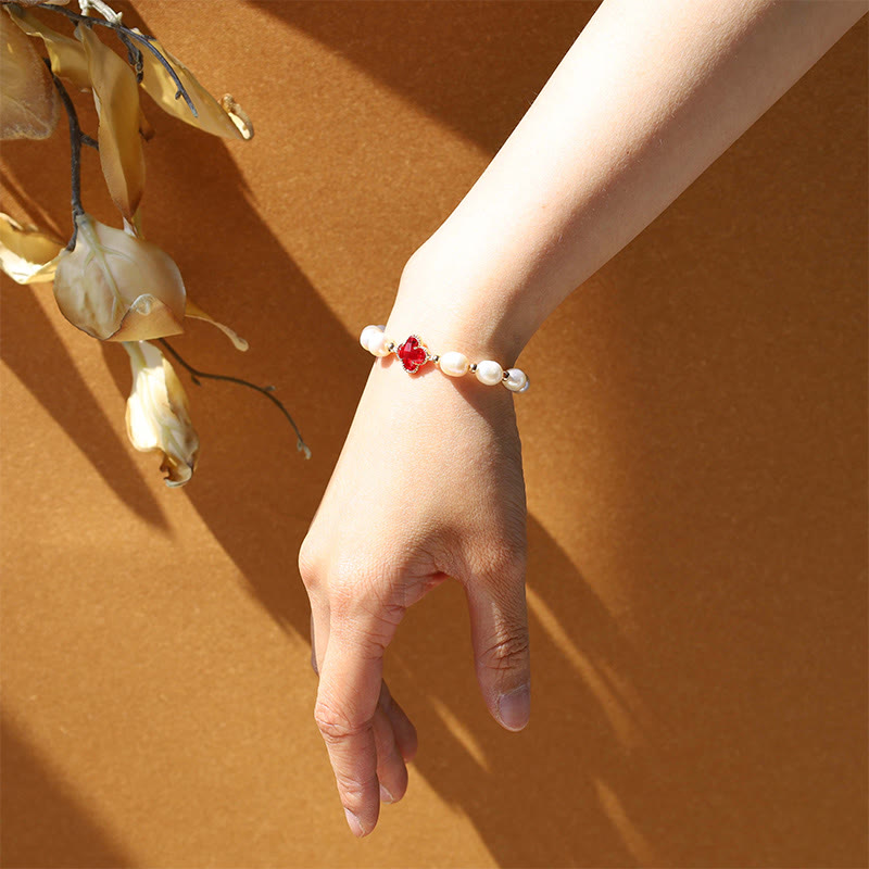 Fortune Jewel Pearl Four Leaf Clover Wealth Chain Bracelet