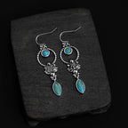 Fortune Jewel 925 Sterling Silver Vintage Turquoise Waterdrop Pattern Balance Drop Dangle Earrings