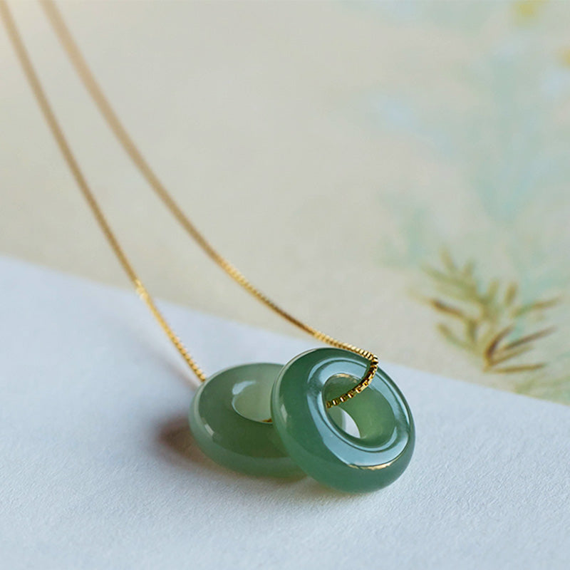 Fortune Jewel Natural Round Jade Peace Buckle Luck Abundance Necklace Pendant