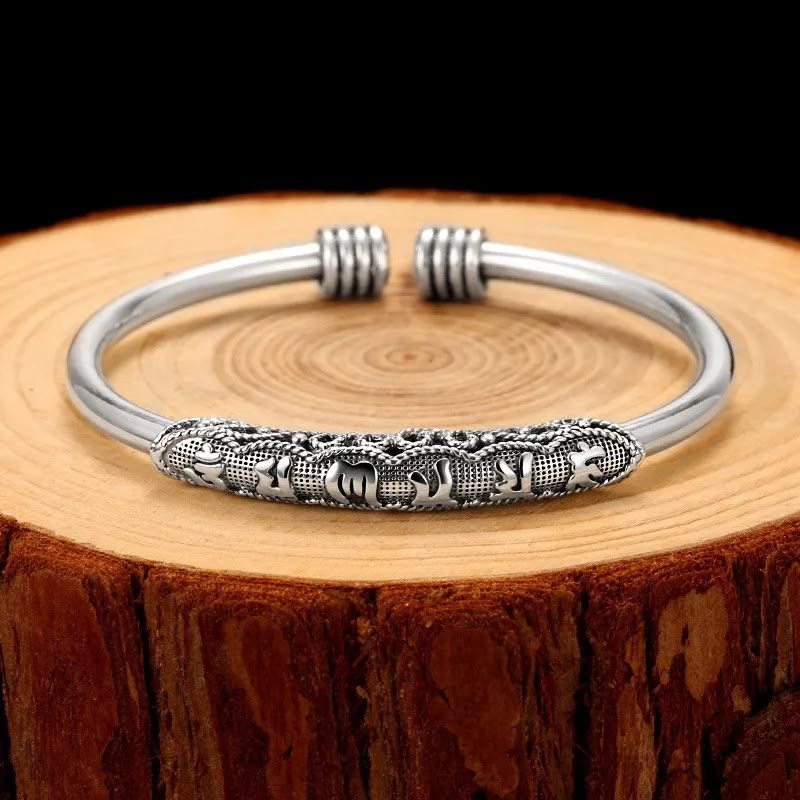 Fortune Jewel Om Mani Padme Hum Engraved Peace Cuff Bracelet Bangle