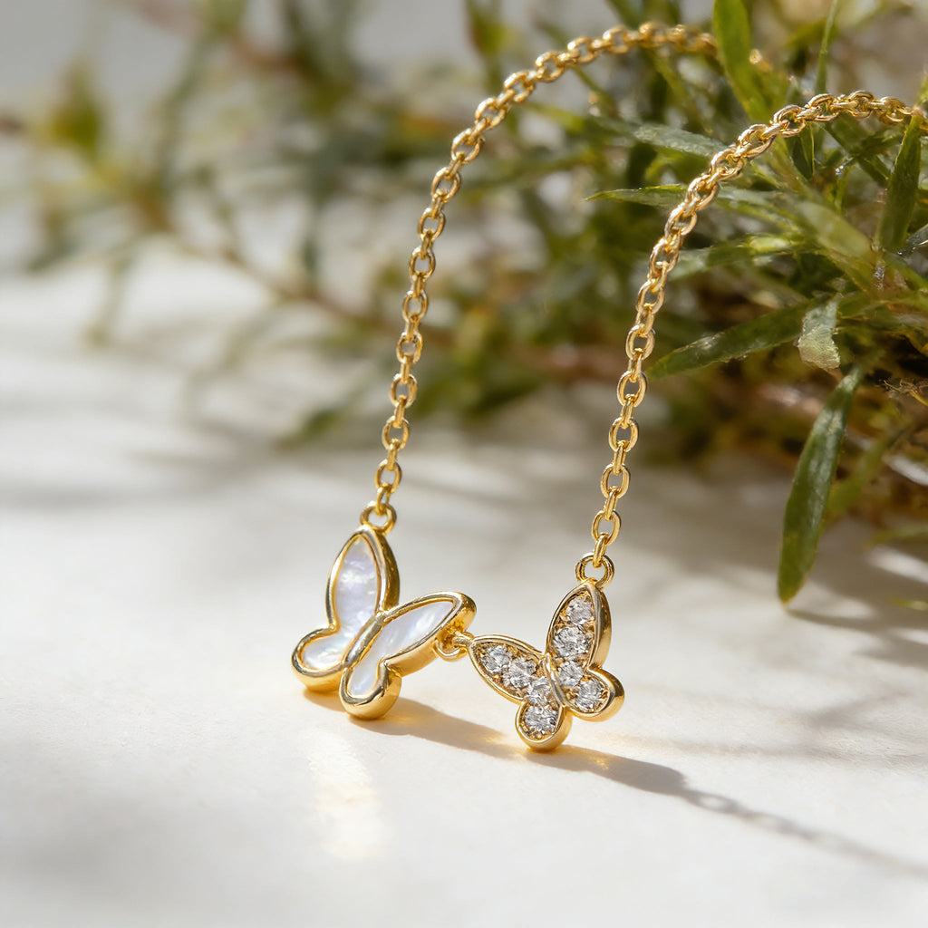 925 Sterling Silver Double Butterfly Necklace