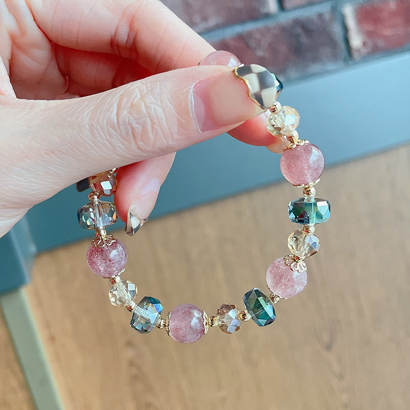 Fortune Jewel Natural Strawberry Quartz Colorful Crystal Positive Bracelet