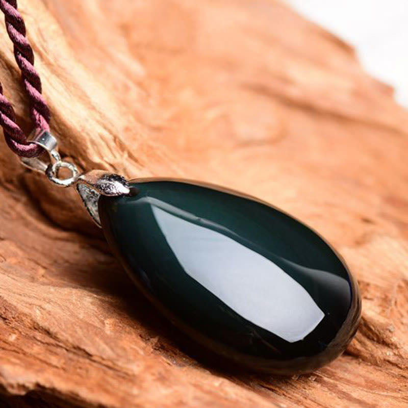 Fortune Jewel Gold Sheen Obsidian Black Obsidian Rainbow Obsidian Wealth Water Drop Necklace Pendant