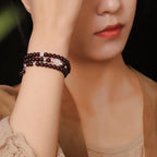 Fortune Jewel 925 Sterling Silver Natural Garnet Cat Eye Protection Triple Wrap Bracelet