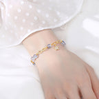 Fortune Jewel 14K Gold Plated Natural Strawberry Quartz Moonstone Möbius Loop Eternal Love Star Positive Bracelet