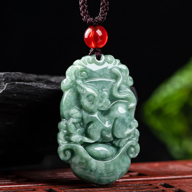 Buddha Stones Natural Jade 12 Chinese Zodiac Prosperity Necklace Pendant Fortune Jewel