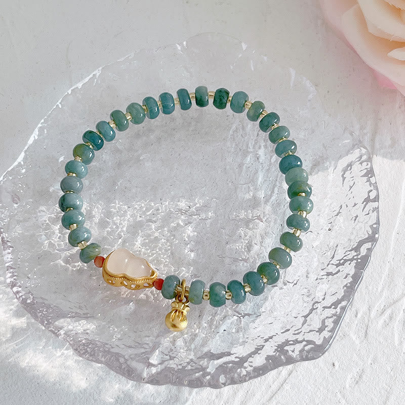 Fortune Jewel Natural Hetian Jade Pearl Peace Buckle Fu Character Gourd Money Bag Strawberry Quartz PiXiu Luck Bracelet