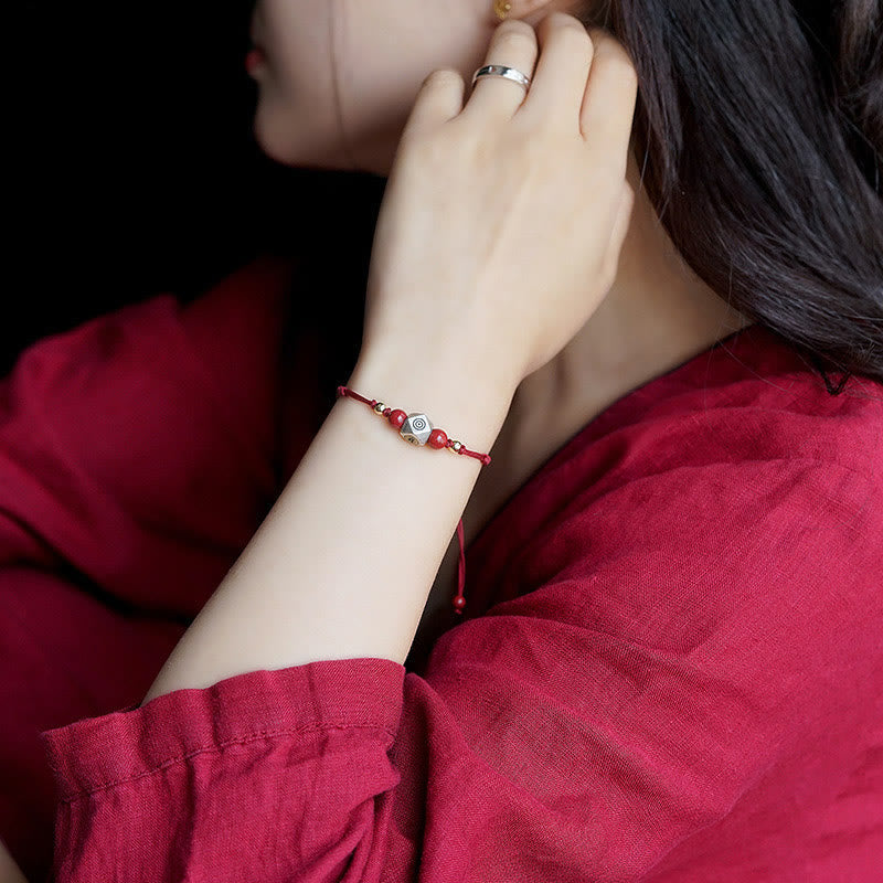 Fortune Jewel Handmade 925 Sterling Silver Chinese Zodiac Natal Buddha Cinnabar Calm Braided Bracelet