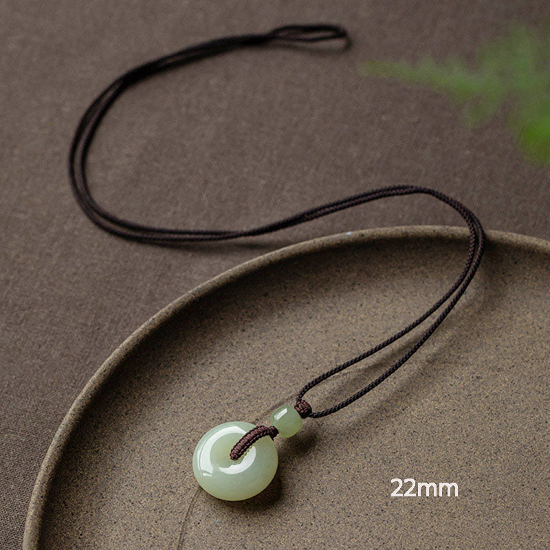 Fortune Jewel Natural Round Jade Peace Buckle Luck Prosperity Necklace Pendant
