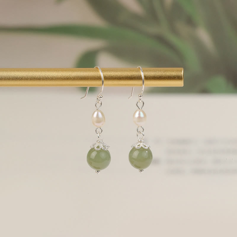 Fortune Jewel 925 Sterling Silver Natural Pearl Jade Wisdom Earrings