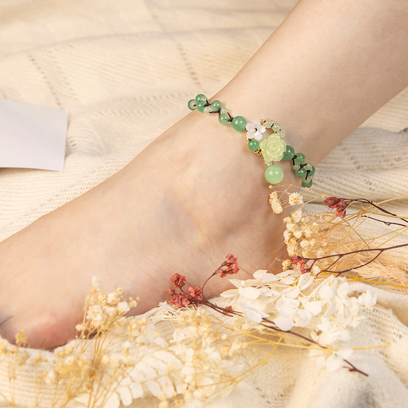 Fortune Jewel Financial Success Jade Braided Weave Prosperity Abundance Anklet