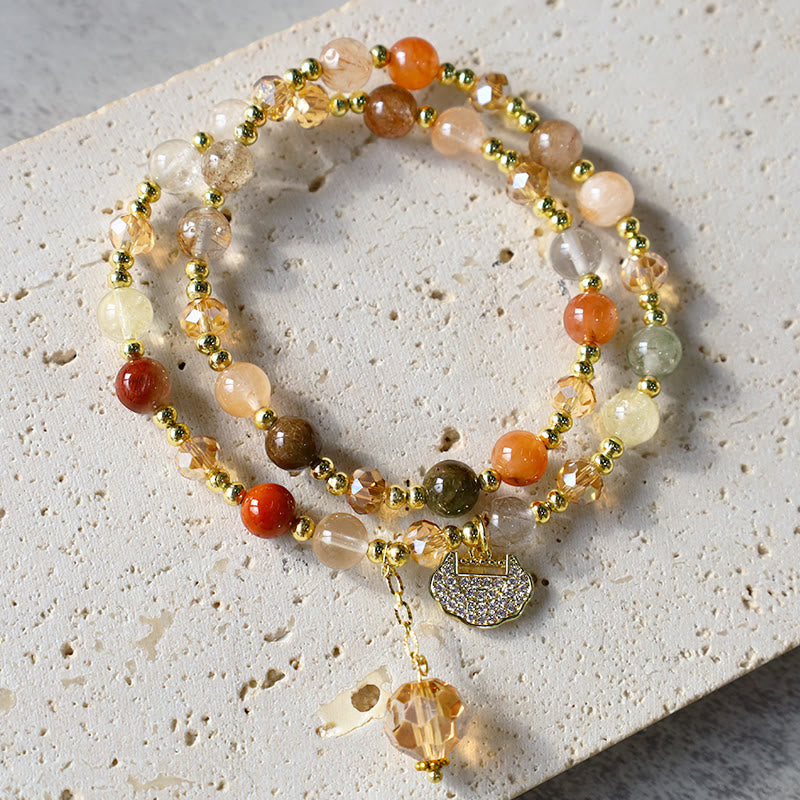 Fortune Jewel Colorful Rutilated Quartz Double Wrap Spiritual Growth Bead Bracelet