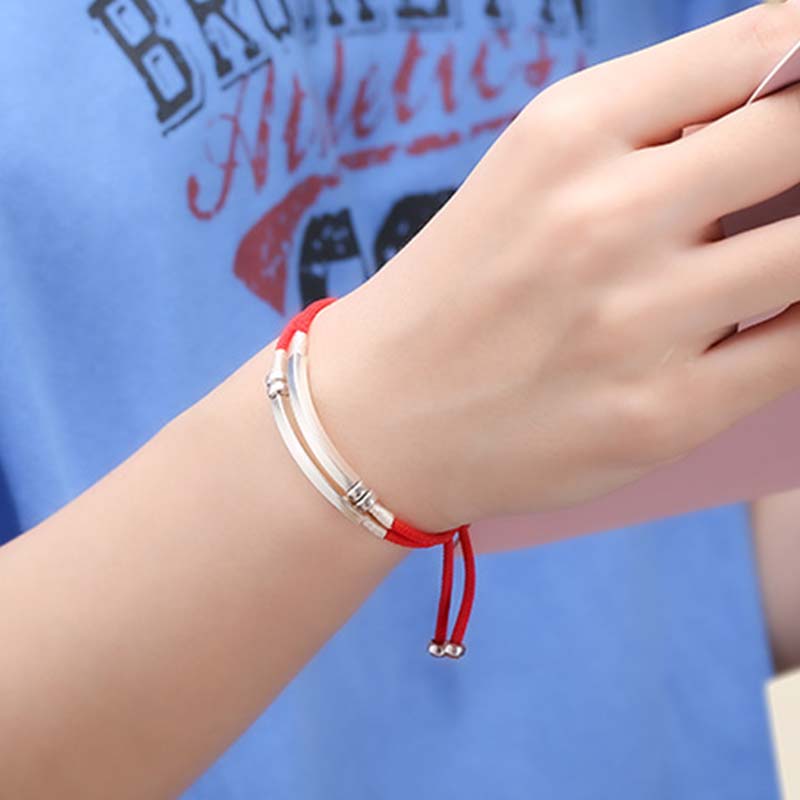 Fortune Jewel 925 Sterling Silver Red String Layered Braid Bracelet - Fortune Jewel