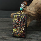Fortune Jewel Tibet God Of Wealth Money Tree Golden Phoenix Thangka Ebony Peace Necklace Pendant