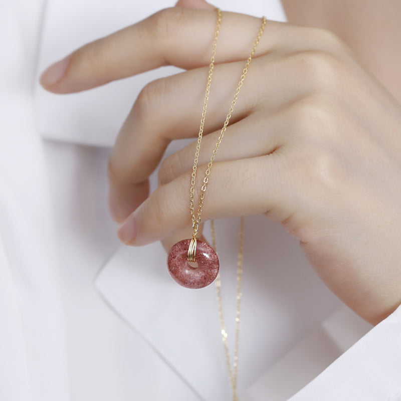 Fortune Jewel 925 Sterling Silver Strawberry Quartz Healing Positive Necklace