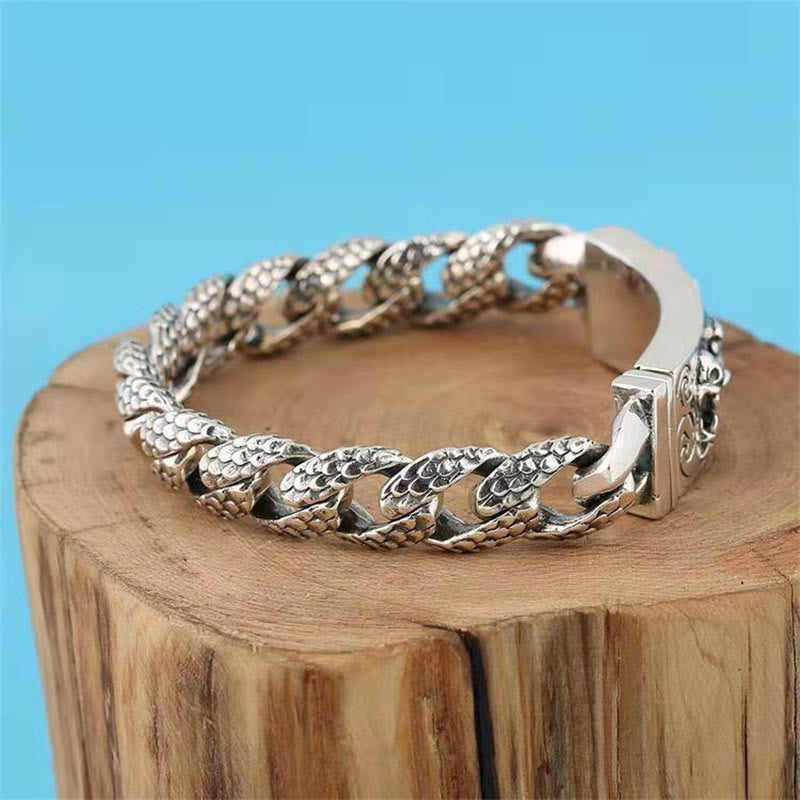 Fortune Jewel Retro Dragon Scale Pattern Engraved Protection Bracelet