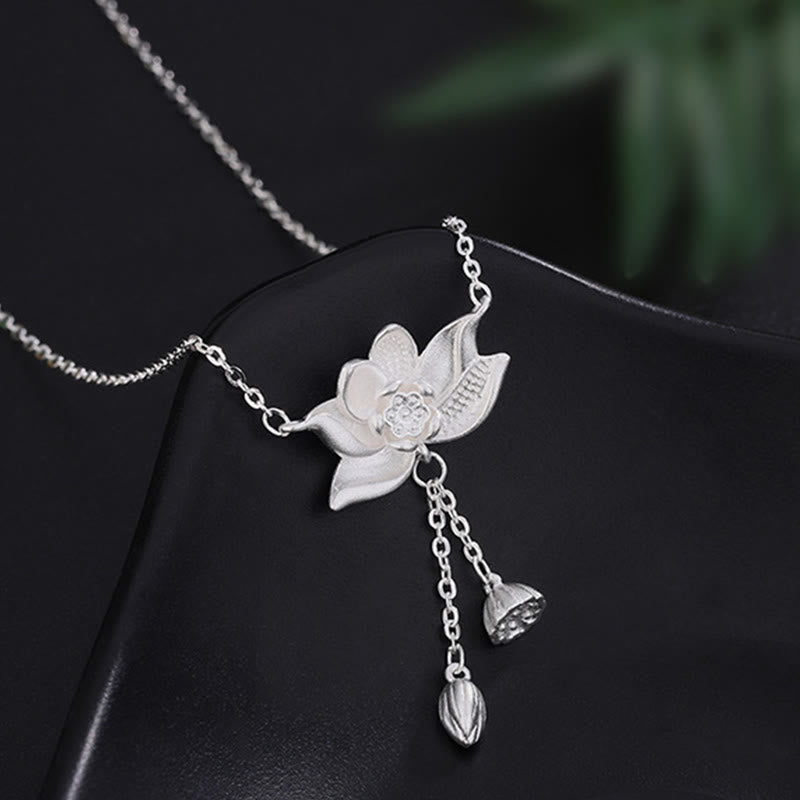 Fortune Jewel 999 Sterling Silver Lotus Flower Pod Carved Enlightenment Necklace Pendant Fortune Jewel