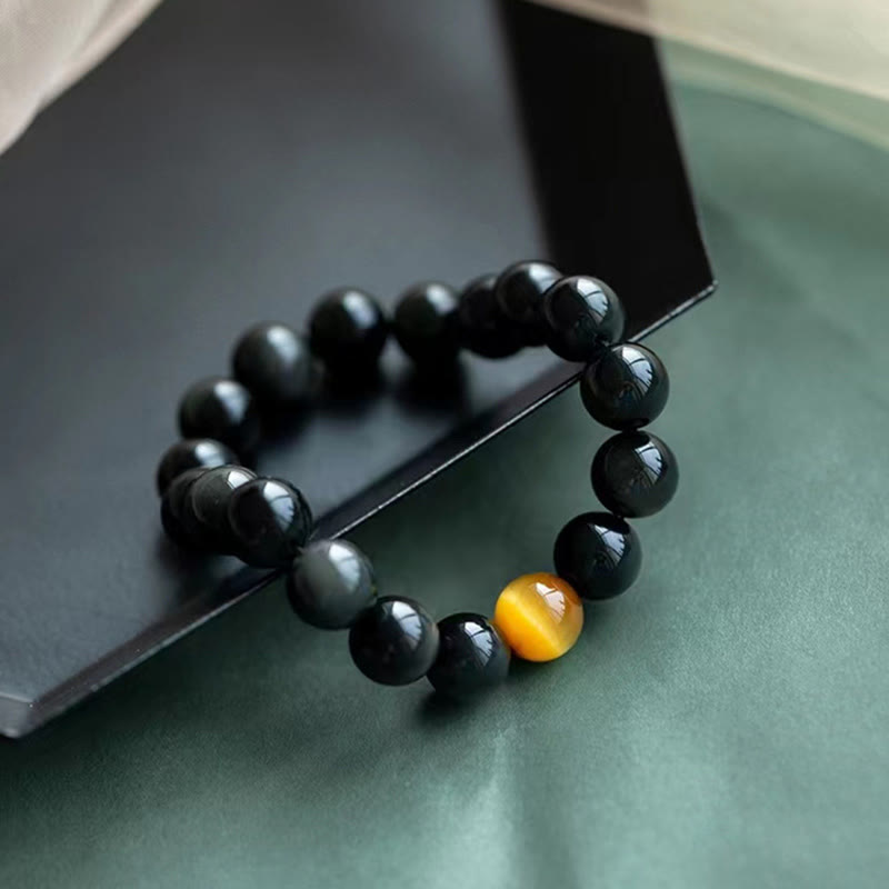 Fortune Jewel Natural Rainbow Obsidian Tiger Eye Positive Love Bracelet