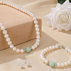 Fortune Jewel 925 Sterling Silver Natural Pearl Jade Healing Necklace Bracelet Earrings With Gift Box