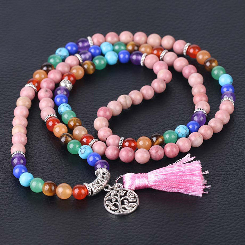 Fortune Jewel 108 Mala Beads Rhodonite Blue Crystal Lazulite Healing Bracelet